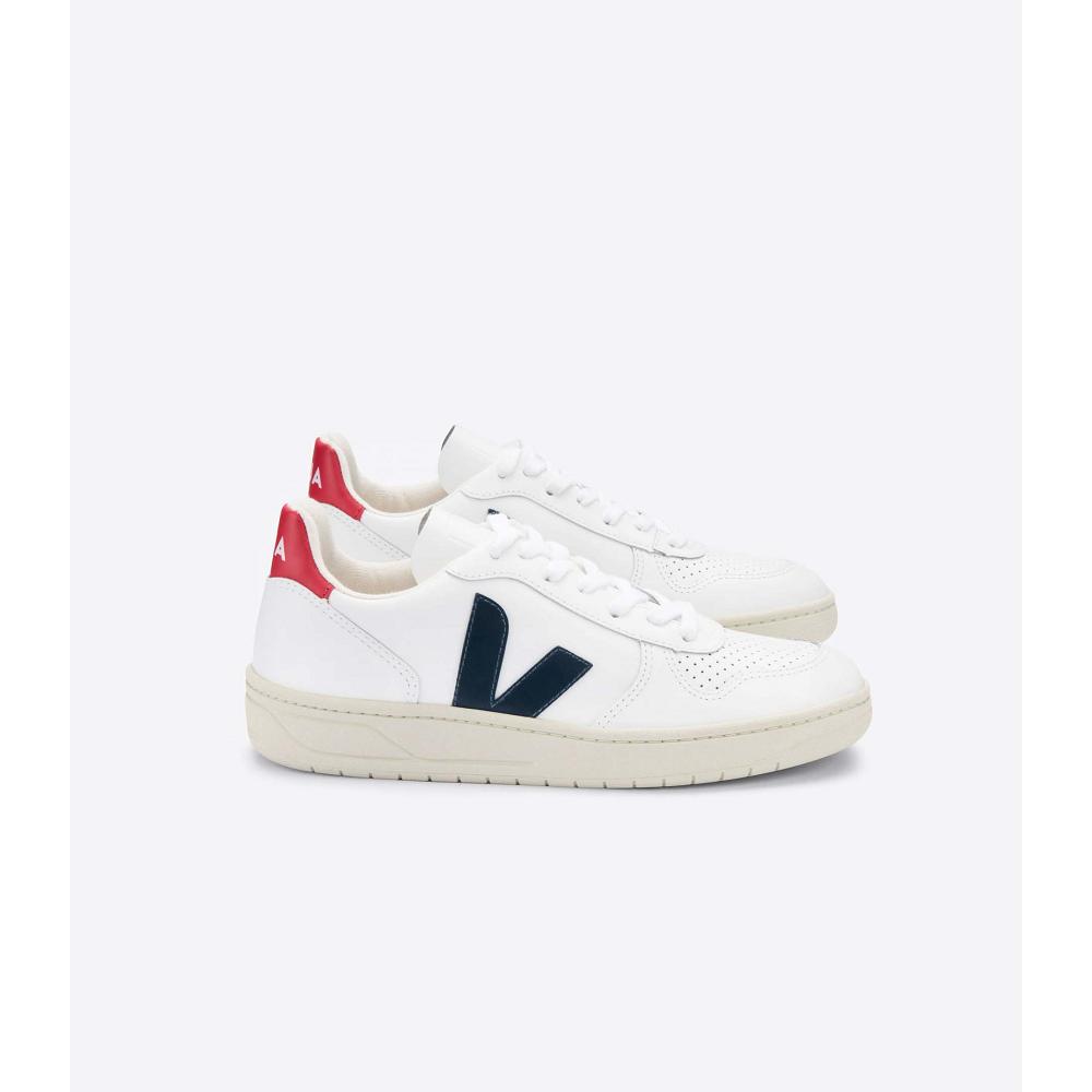 Veja V-10 LEATHER Sneakers Dames White/Black/Red | NL 664NWY